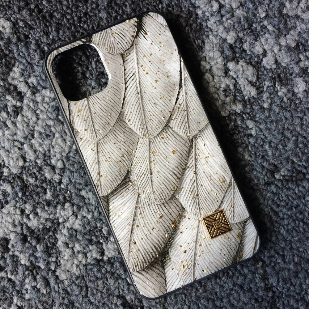 iPhone XR Case Black Grey Feather Print Cover NEW